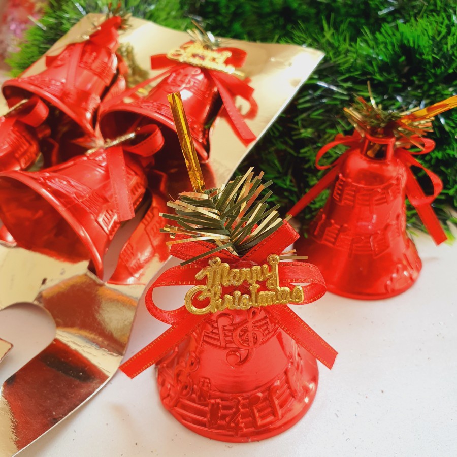 Lonceng Natal Merah Besar isi 6 Hiasan Parcel Kado Christmas Red Bell