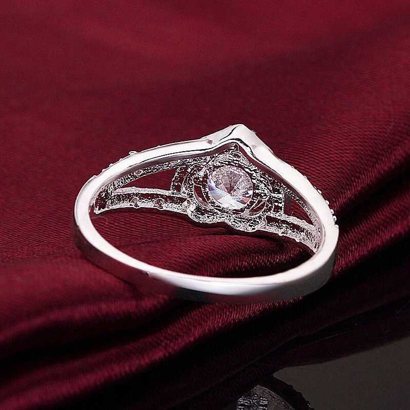 Cincin Zircon Platinum Bentuk Hati | Cincin Bahan Stainless Steel | Perhiasan Aksesoris Tunangan Untuk Pria Dan Wanita