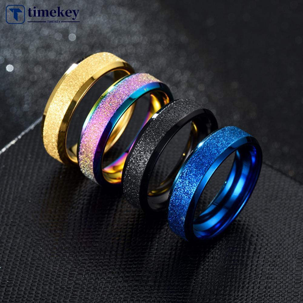 Timekey Cincin Pasangan Bahan Stainless Steel Desain Frosted Ukuran 6MM Untuk Priawanita A4K6