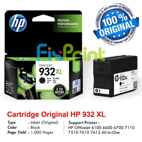 Cartridge HP 932 XL Black Original Tinta 932xl CN053AA Printer HP 6100 6600 6700 7110 7510 7610 7612