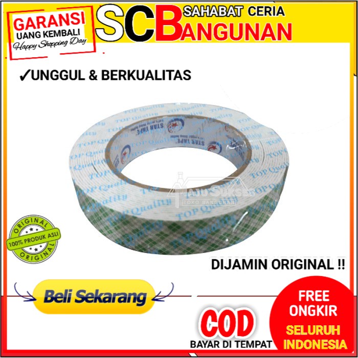 

Isolasi Solasi ban Double Tape Foam Batik 1 inch star Tape SCB SCB