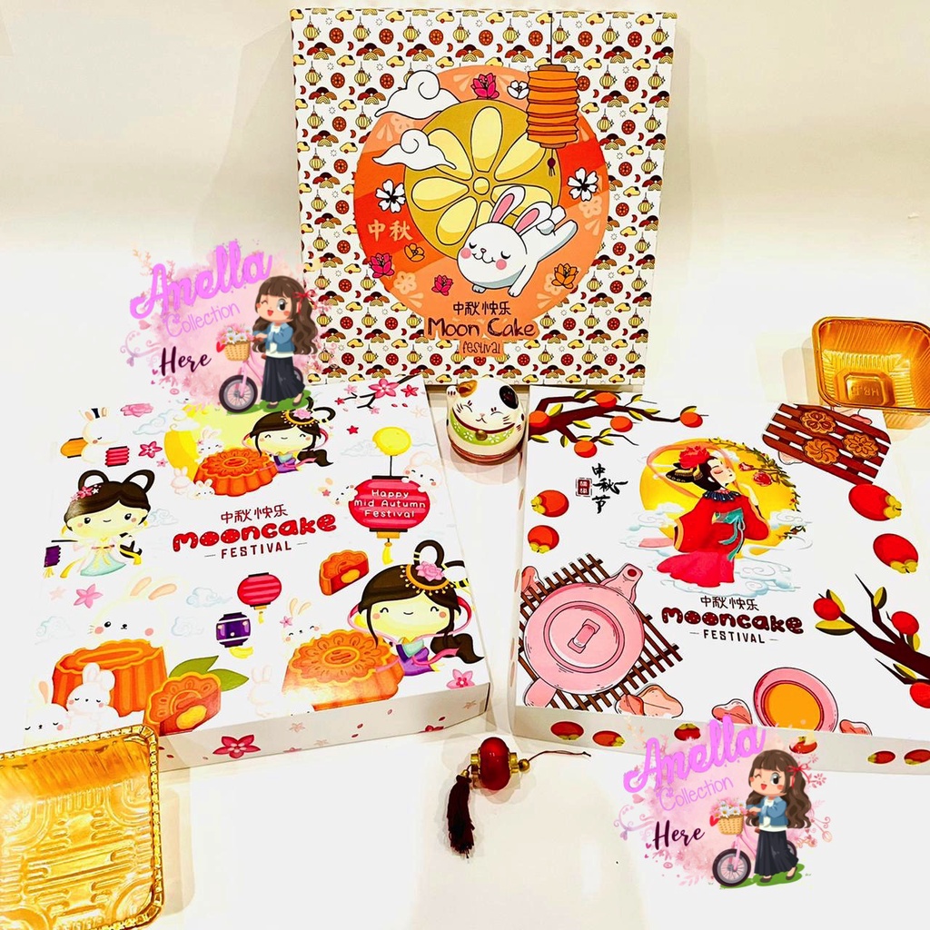 

Mooncake Box / Hampers happy mid autumn Festival Sekat 4