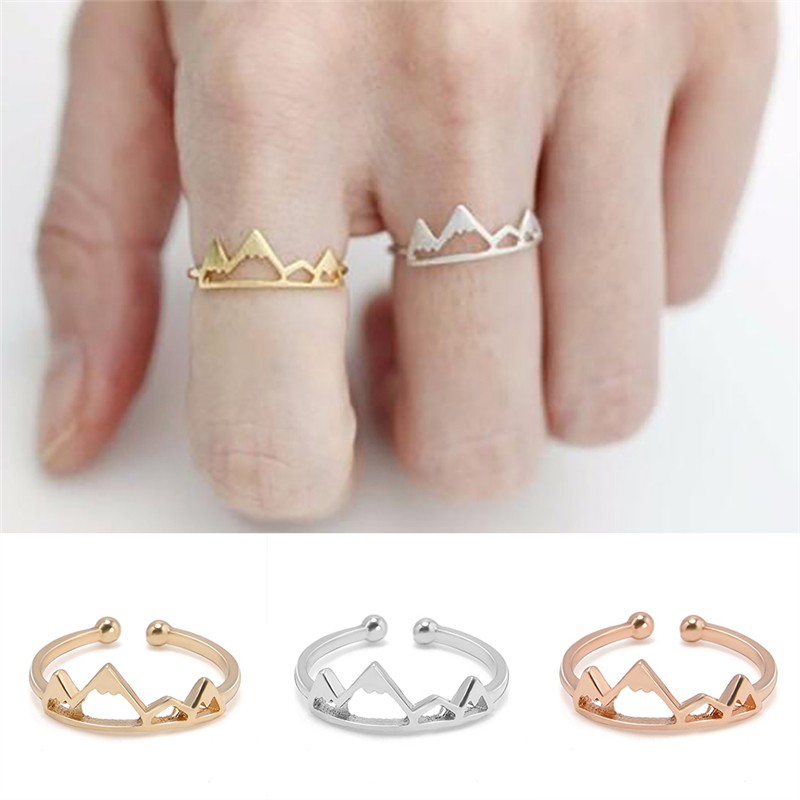 [Bayar Di Tempat]Nature Snow Mountain Geometry Open Ring Jewelry Accessories