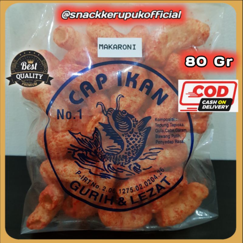 

Snack Kerupuk Model Makaroni Cap Ikan Keripik Pedas Balado 80 Gr