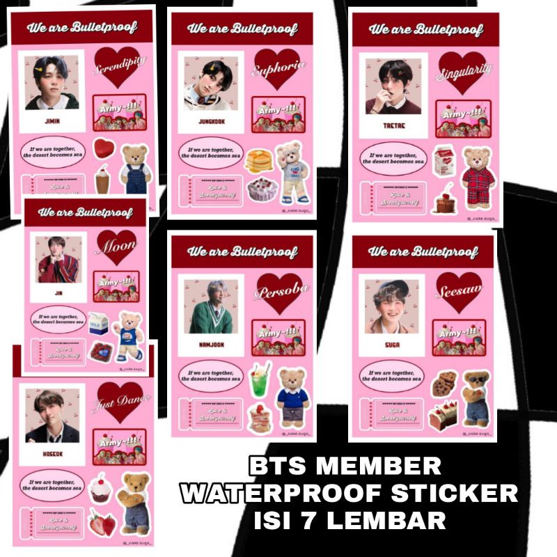 

BTS MEMBER WATERPROOF STICKER ISI 7 LEMBAR PINK VIBE AESTHETIC ESTETIK ISI 49 BUAH HIGH QUALITY untuk laptop HP journal notebook | MIX 2/4 MEMBER TULIS DI CATATAN PESANAN