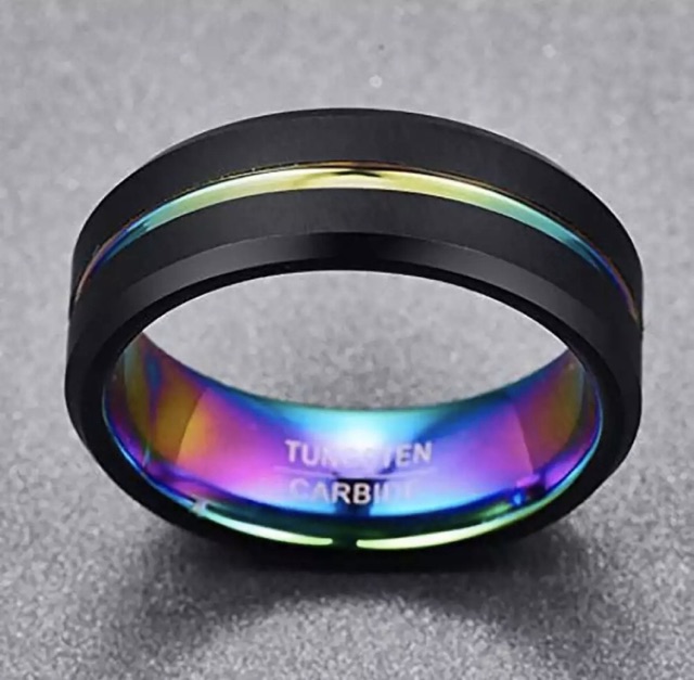 Cincin Pertunangan Tungsten Carbide Original Black Rainbow Premium Elegan High Quality