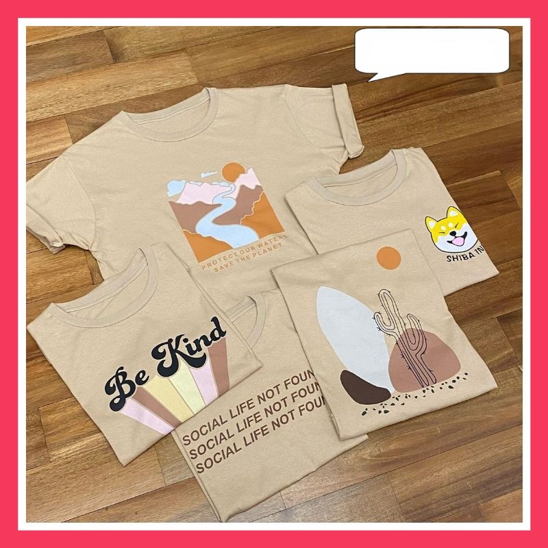 KAOS BEIGE MOCCA OVERSIZE | BAJU TSHIRT TUMBLR TEE BECCA KHAKI CREAM COKLAT WANITA SHIBA INU CACTUS