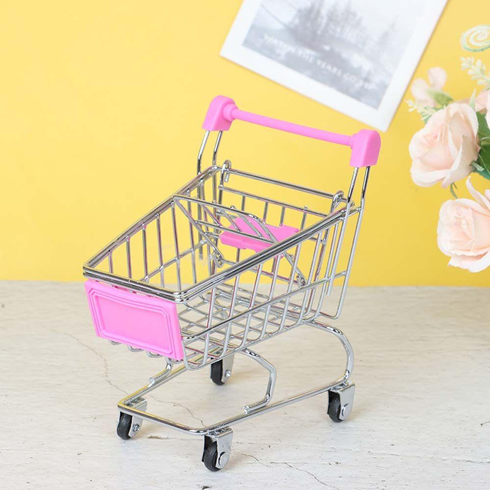 Mxbeauty Furniture Rumah Boneka Mini Anak Penyimpanan Mainan Keranjang Belanja Desktop Decor Pretend Play Toy Supermarket Handcart Trolley