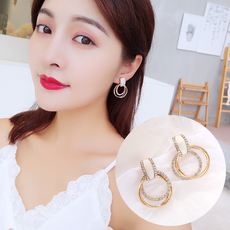 Baru trendi Korea Opal rhinestone Stud sederhana anggun multi-lapisan anting anting-anting wanita an