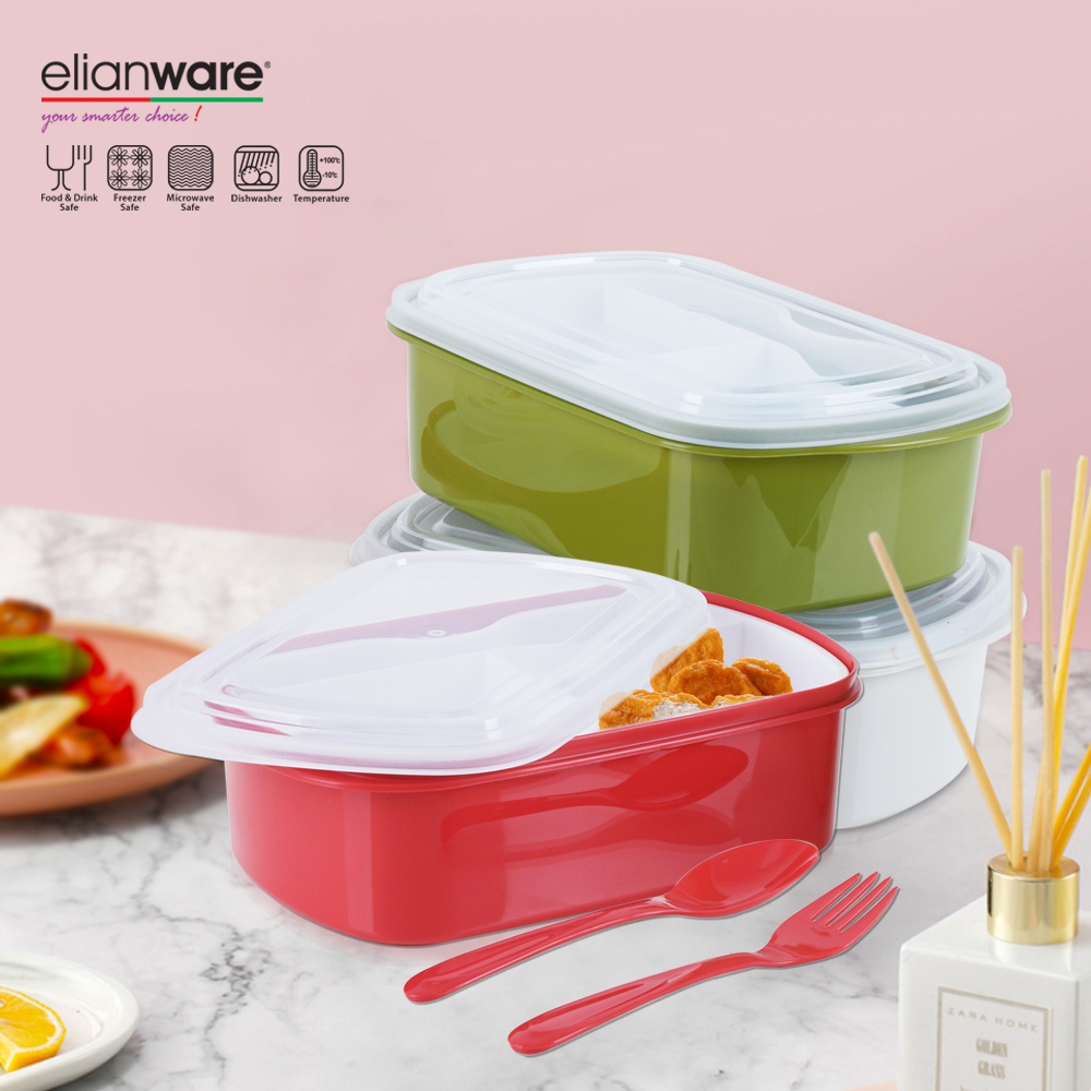 Elianware Healthy Food Microwavable BPA Free Lunch Box Bento with Fork & Spoon (1.0L)