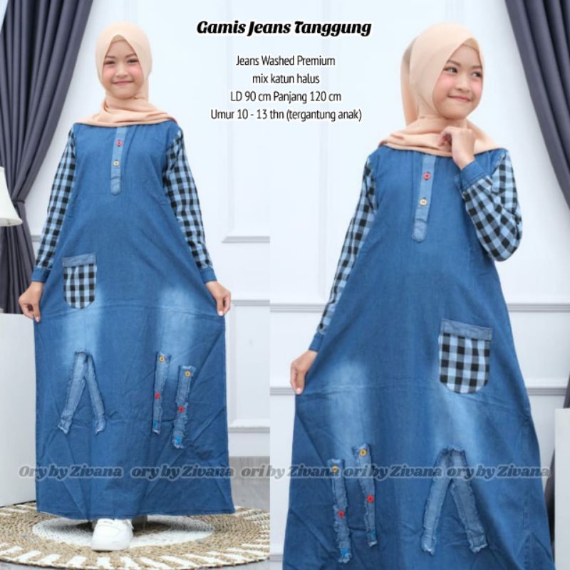 Gamis Anak jeans square usia ±(11-12)th //JF803