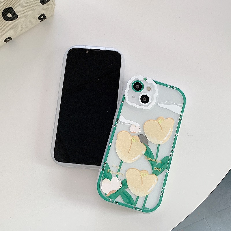 Case Pelindung Kamera Transparan Anti Jatuh Motif Bunga Untuk iPhone 11 12 13 Pro MAX X XR XS MAX