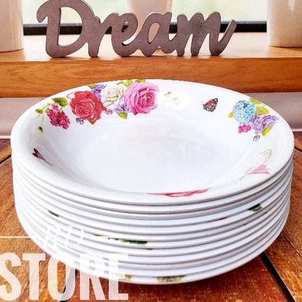 PROMO 12.PCS PIRING MAKAN CEKUNG MOTIF ROSE MELAMINE