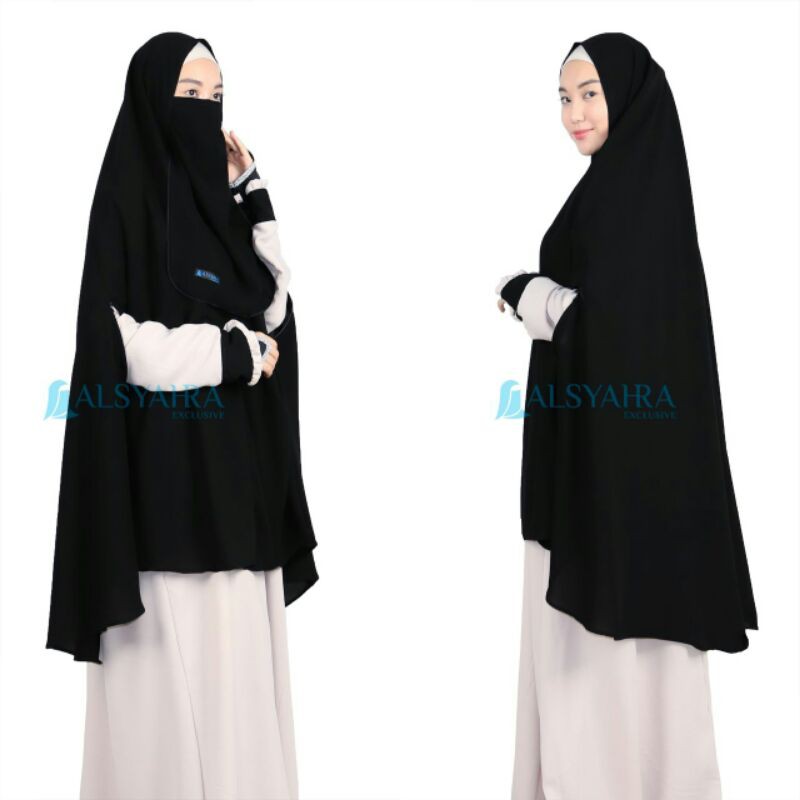 Set Khimar Syari Handzipper Jetblack XL Alsyahra Exclusive