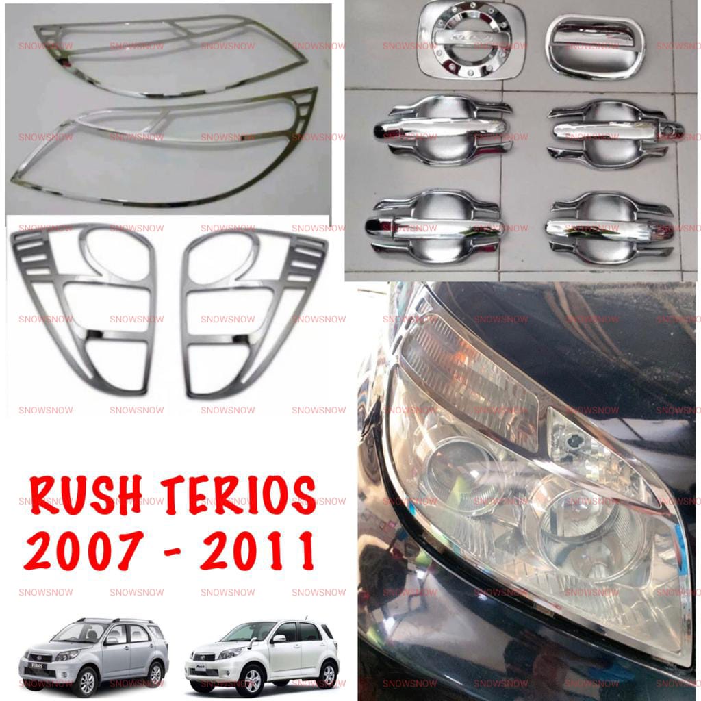 Paket Garnish Depan Belakang Outer Handle Tank Cover Rush Terios Lama Old 2007 2008 2011 Exclusive Hitam Chrome