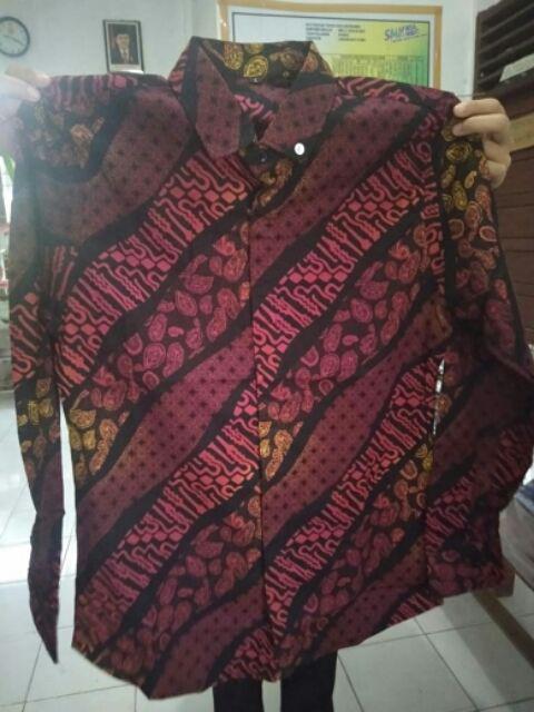 Credomenstore Kemeja Batik Songket Pria Hitam Maroon Gradasi
