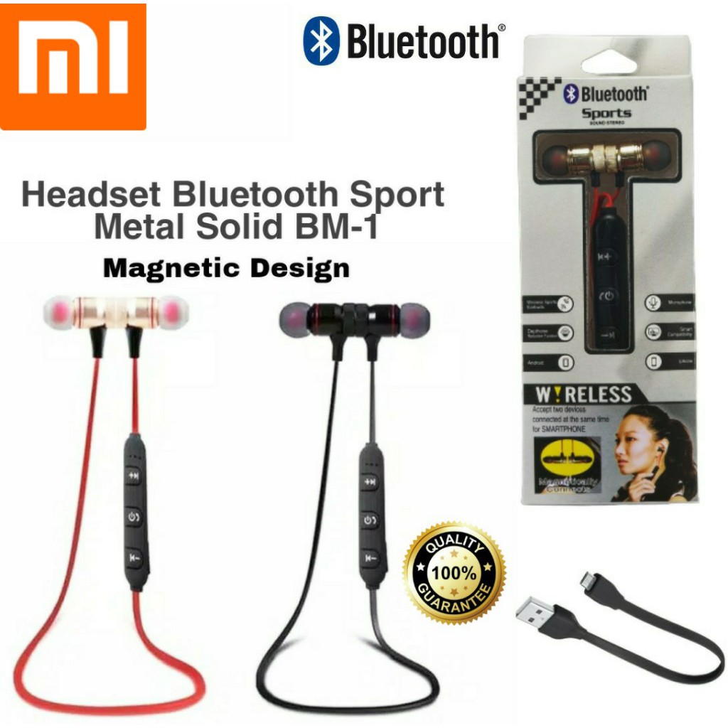 Headset Bluetooth Sport XIAOMI headsfree Redmi Pistone Earphone Metal Solid Magnet Piston BM1