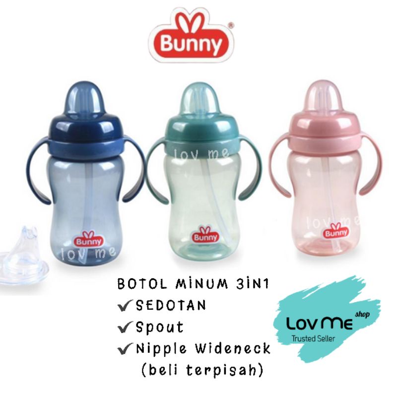 lov me❤️ Lusty Bunny Training Cup 3in1 sippy Cup Botol minum Sedotan straw Spout dan bisa dot wideneck 250ml- ADG008