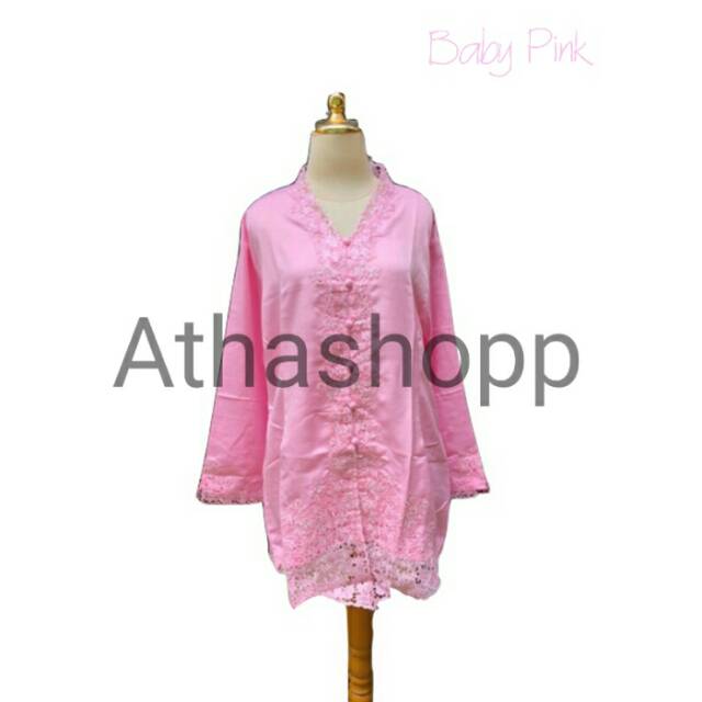 Kebaya Kartini / Kebaya Modern Encim Bordir Bali Jumbo Big Size 5L Dusty Pink / Baby Pink