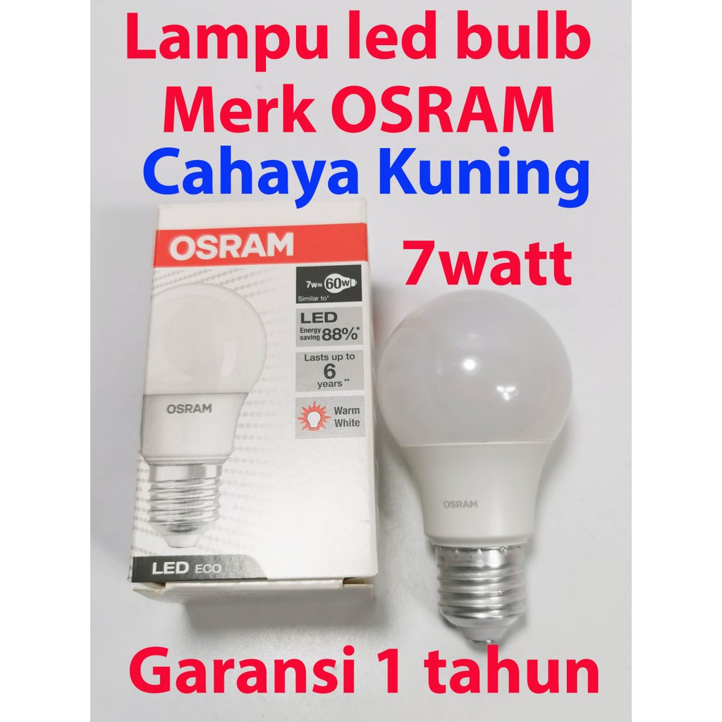 Cahaya KUNING lampu led bulb 7watt OSRAM LECO CLA60 garansi 1 tahun