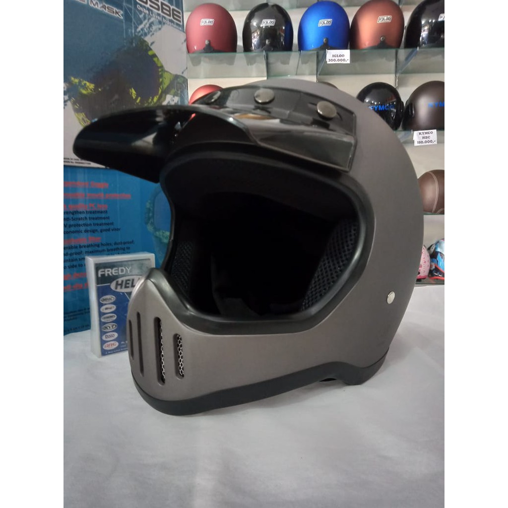 Cakil Fino Helm Cakil Pet Full Face Dewasa Abu Doff Standar Keamanan SNI COD PackingKardusBubbleWrap