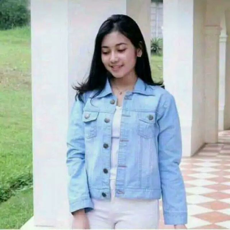 JACKET JEANS CROP WANITA BIONDY DENIM JAKET JINS KEKINIAN JAKET CEWEK CEWE TERBARU SNOWBLACK JAKET KOREAN STYLE JAKET CROP JEANS WANITA-ice blue