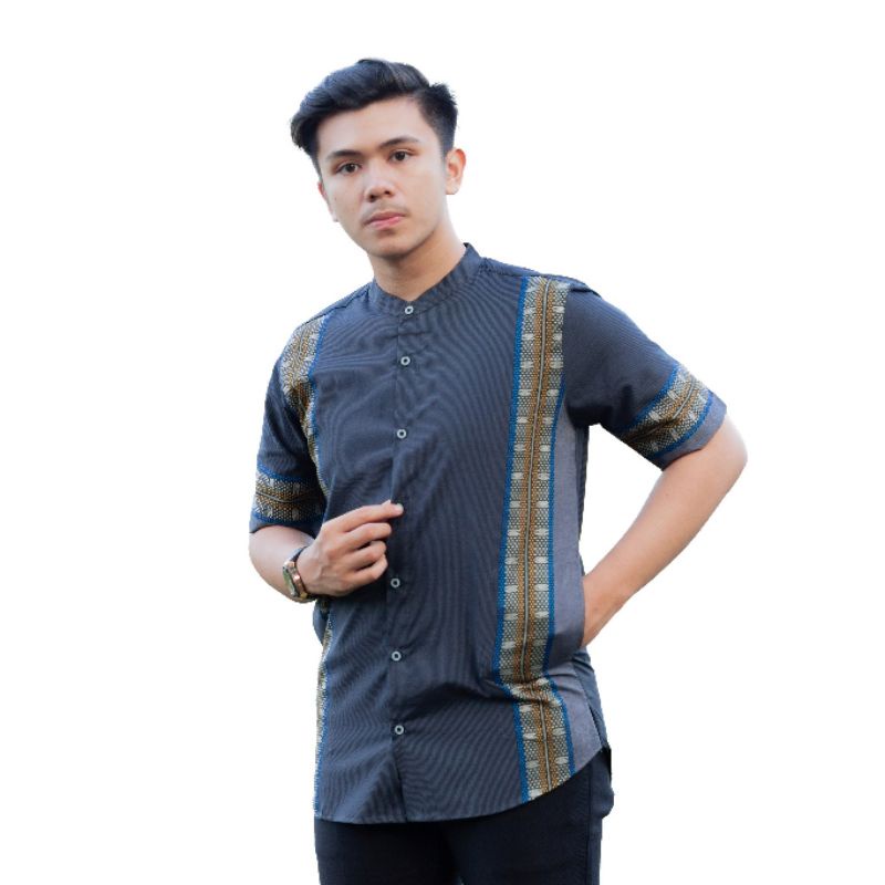 KEMKO SONGKET  LENGAN PENDEK BAJU KURTA PRIA BAJU MUSLIM MODERN PRIA WARNA Maroon Navy Lightning Blue Hijau teal M L XL