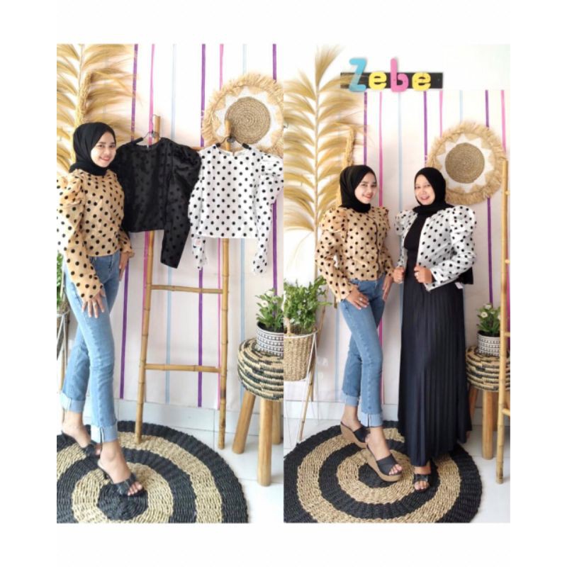 Atasan Organza Motif Polkadot Import