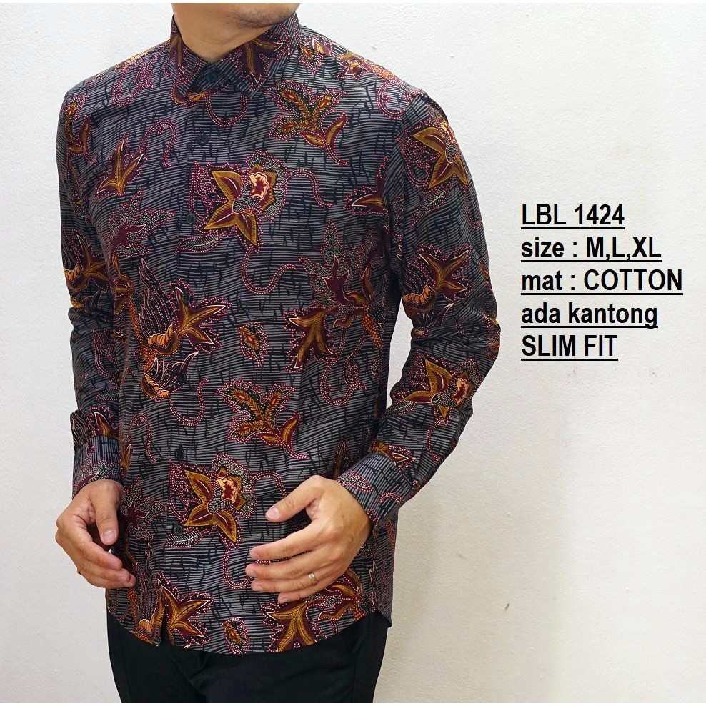 [ Luigi Batani LBL1424 ] Kemeja Batik Pria Slimfit Katun Lengan Panjang Premium Baju Kerja