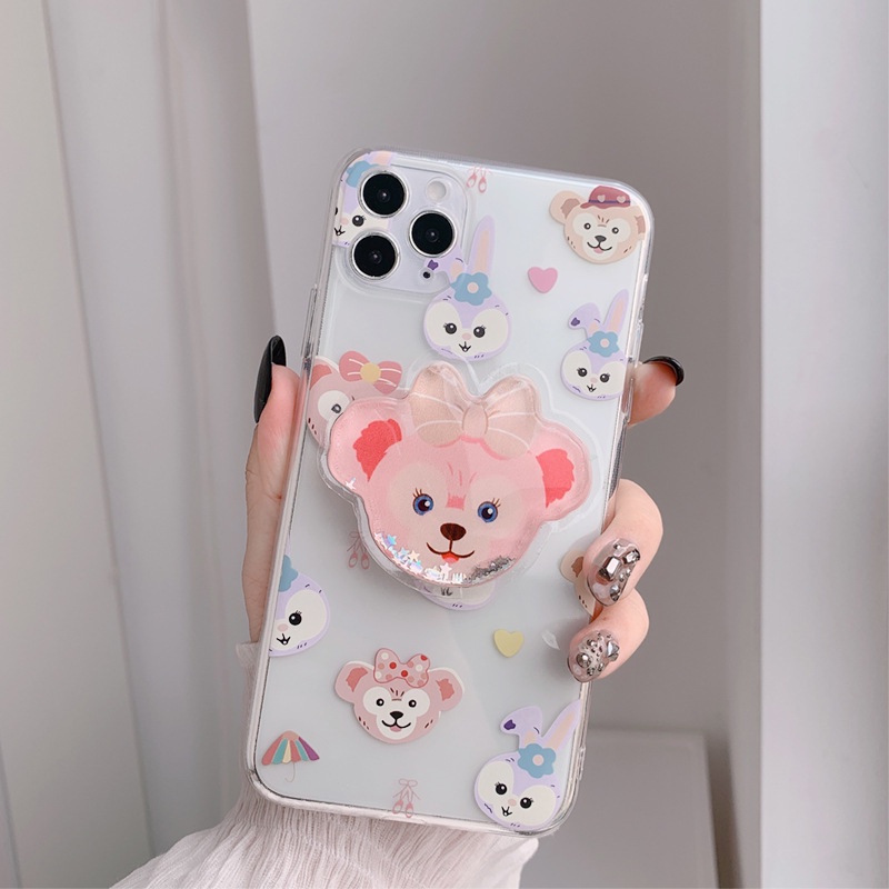 Soft Case Silikon Motif Kelinci Beruang Dengan Holder Untuk iPhone 12 Mini 11 Pro Max X XS XR 7 8 Plus 2020 SE