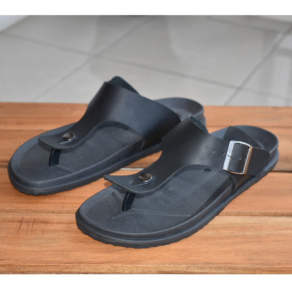 VS 01 BLACK |FORIND x Volve| Sendal Kulit Simpel Original Pria/Cowok/Men Sandal Lokal Ori Footwear