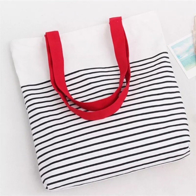 Tote bag motif Garis Hitam Putih - Tote Bag Universal wanita/cowo