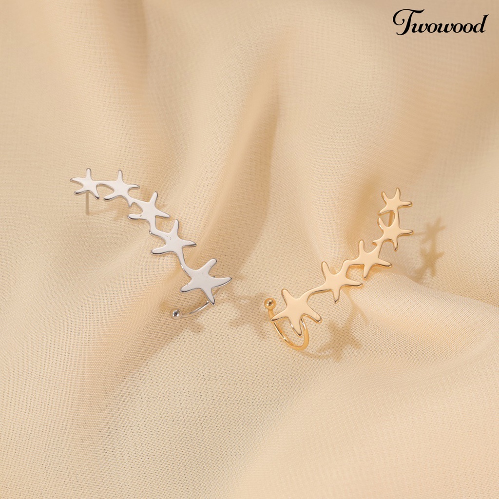 Twowood 1Pc Clip Earring Stars Simple Jewelry Electroplated Delicate Ear Cuff for Wedding