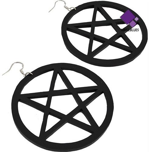 Anting Stud Bentuk Pentacle Hollow Besar Gaya Punk Vintage