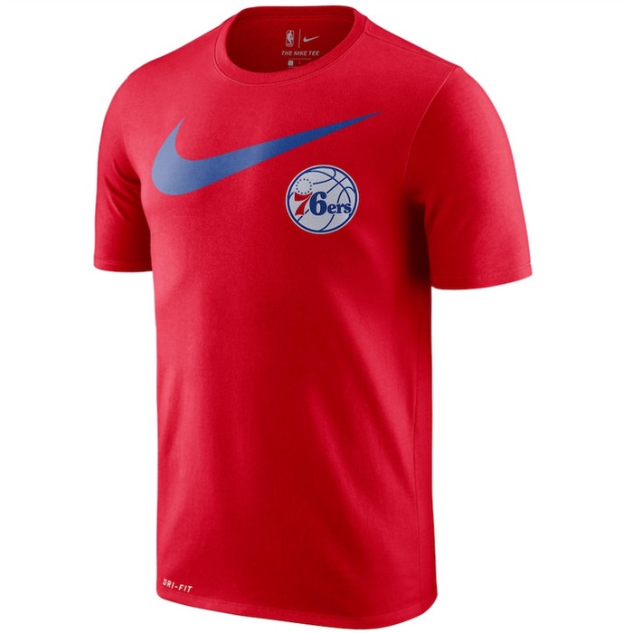 T-Shirt Kaos  Pria distro Basket NBA Philadelphia 76ers Nike Swoosh Lengan Pendek merah