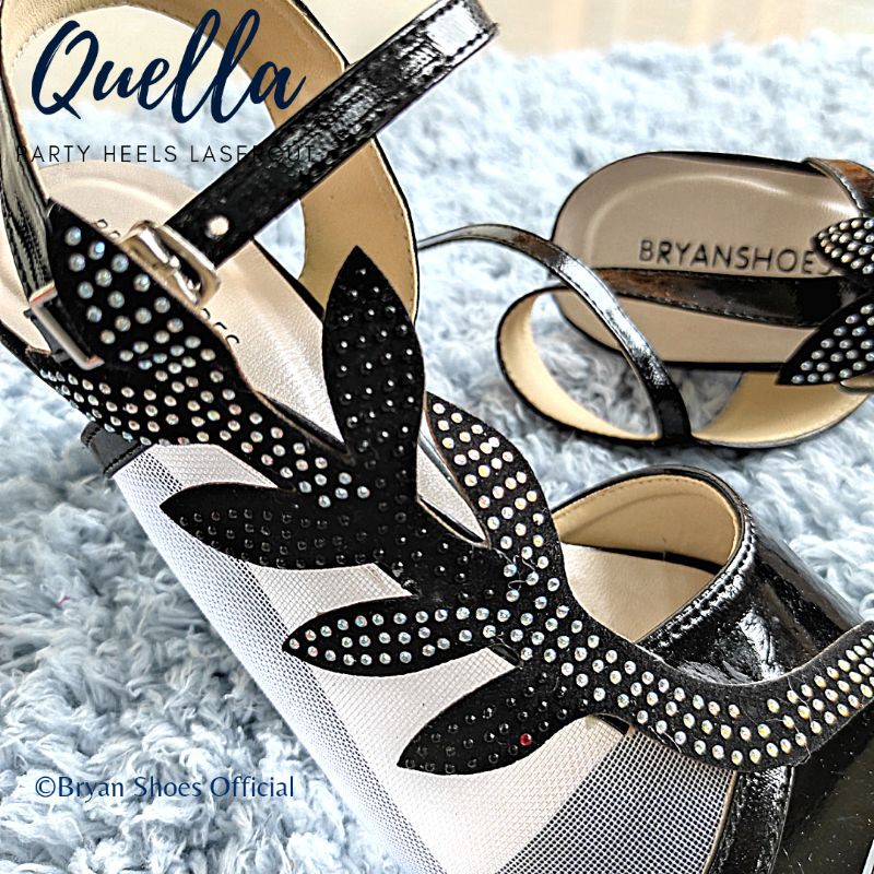 Bryan Quella Heels Pesta Lasercut Daun Permata 7cm 9cm unik Bigsize Oversize Jumbo 36-40 41 42 43