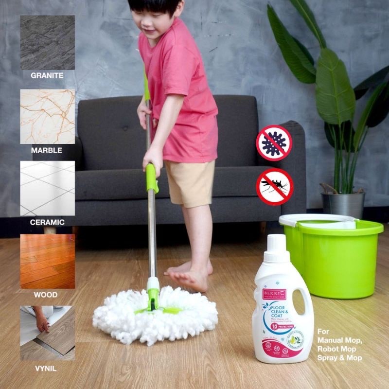 BerryC Berry c Floor Cleaner &amp; Coat pembersih lantai manual / robot aroma peppermint bebas bakteri 10 hari 1L