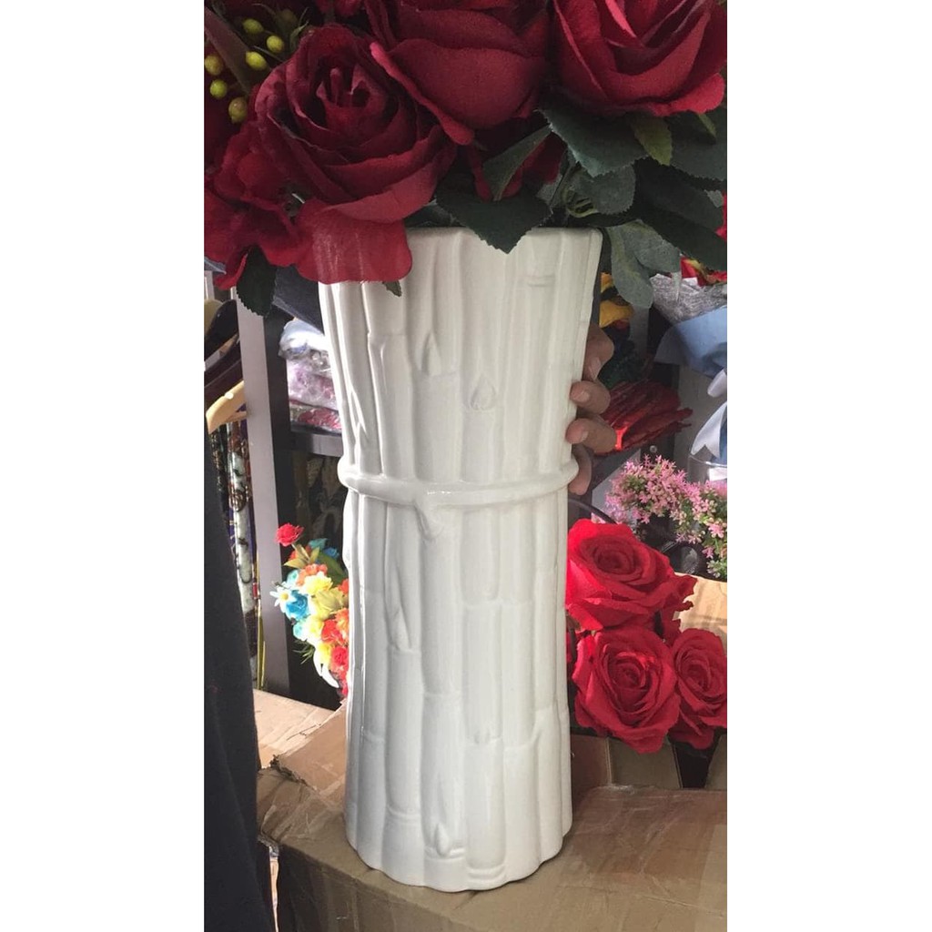 Vas / Pot Bunga Keramik Bambu Ikat