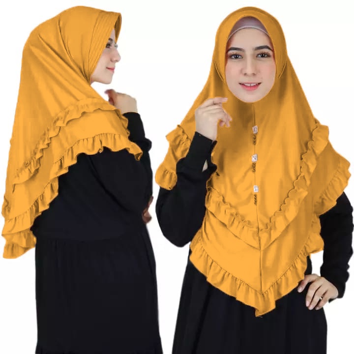 BERGO ZASKIA REMPEL / JILBAB JERSEY / JILBAB MURAH / JILBAB TERBARU / JILBAB ISNTAN / BERGO RUMAHAN-MUSTARD