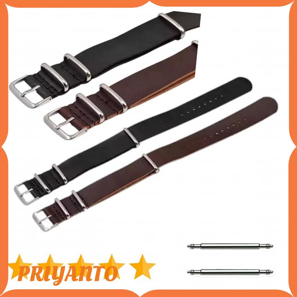 Tali Jam Tangan Kulit Nato Zulu Leather Vintage 18 20 22mm Free Pen