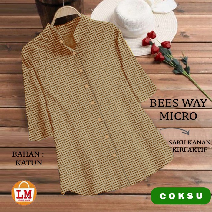 TERMURAH TERLARIS [ COD &amp; Gratis Ongkir ] Baju Atasan Blouse Wanita JUMBO TUNIK BEES WAY MICRO Motif Kotak LMS 24344 24347 24350