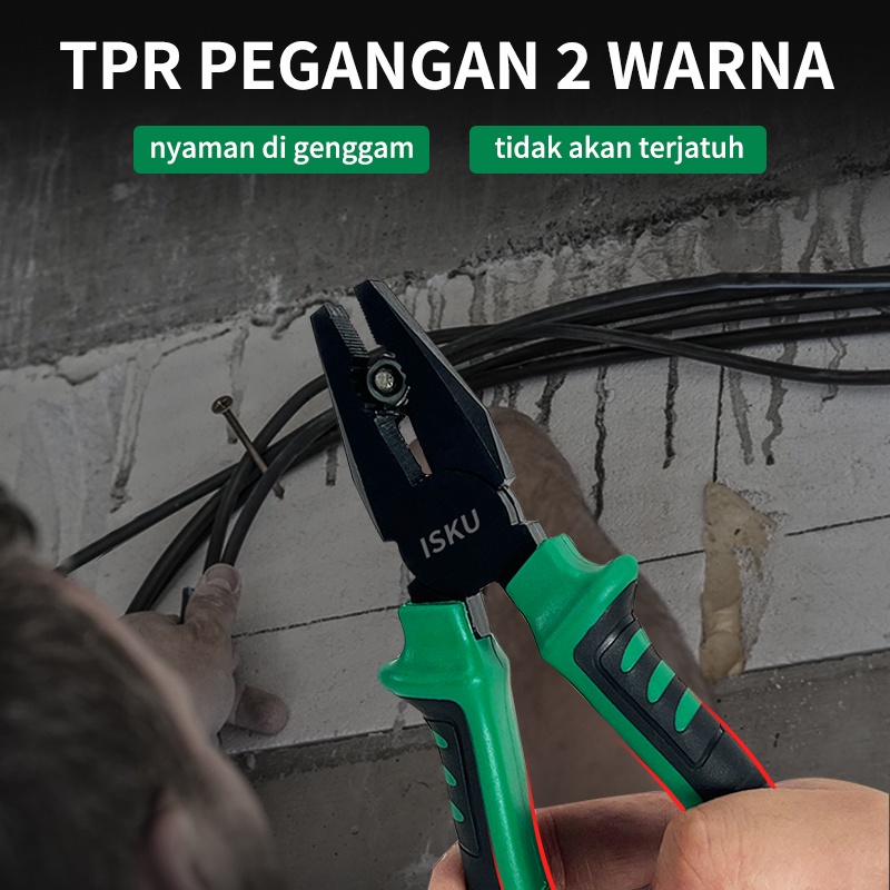 ISKU Original Tang Kombinasi Multifungsi / Tang Lancip / Tang Plato Potong Kawat Kabel / Tang Locking Pliers / Tang Snap Ring Pliers Pipe Wrench Professional Berkualitas