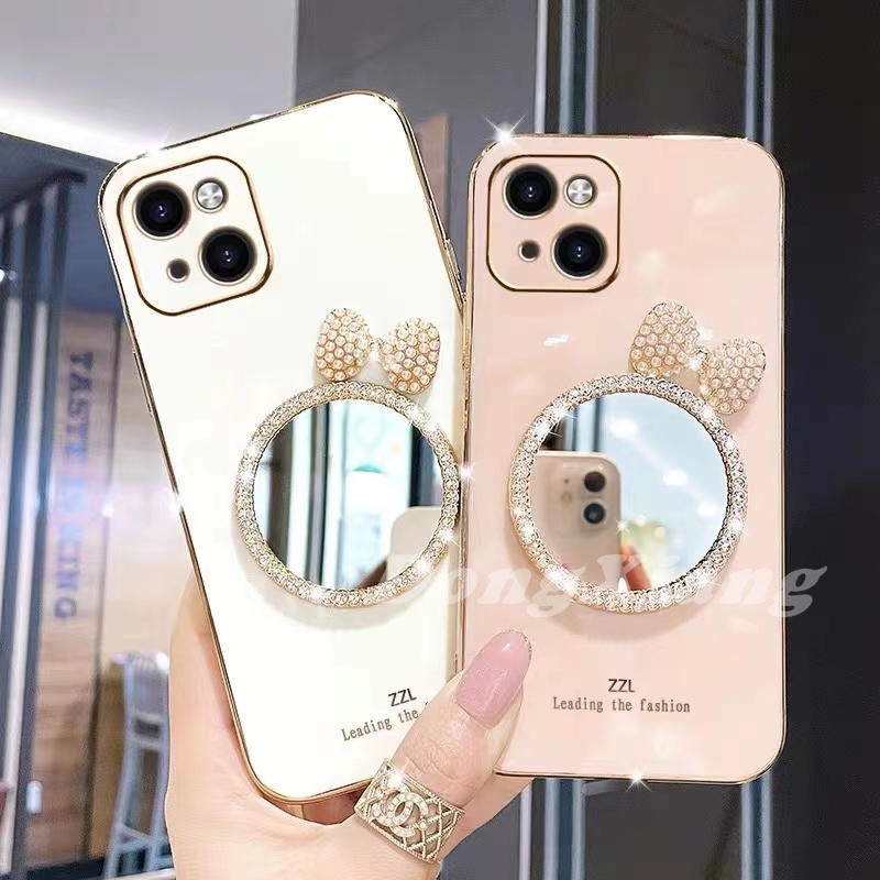 Casing Soft Case OPPO A95 A54 A16 A15 A74 A94 A53 A3S A5S A7 A12 A52 A92 Aksen Cermin + Pita