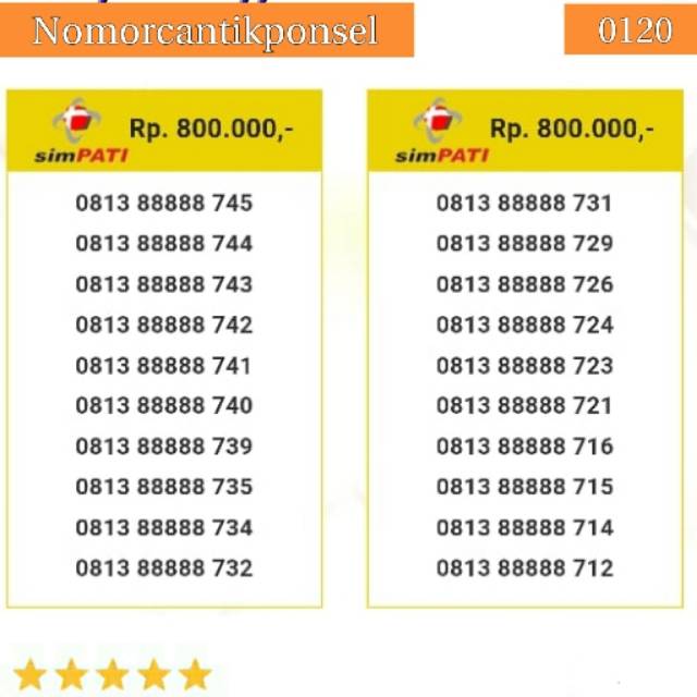 Nomor cantik simpati 0813 seri panca 88888 rapi#0120