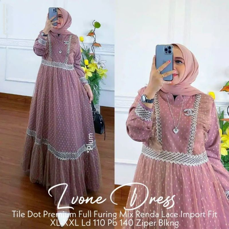 (BEST SELLER) DRESS TILEDOT PREMIUM MIX RENDA FULL FURRING/LYVONE DRESS/GAMIS MUSLIM WANITA MIX TILEDOT/FAR MOSLEMSTORE