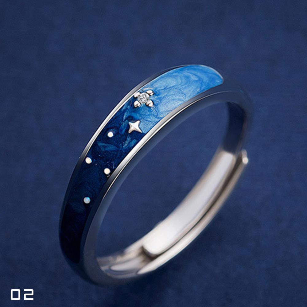 Timekey Cincin Adjustable Motif Langit Berbintang Biru Untuk Pasanganpriawanita A8K1