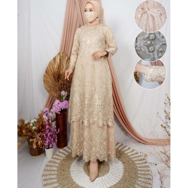 Baju Gamis pesta Tile Brukat