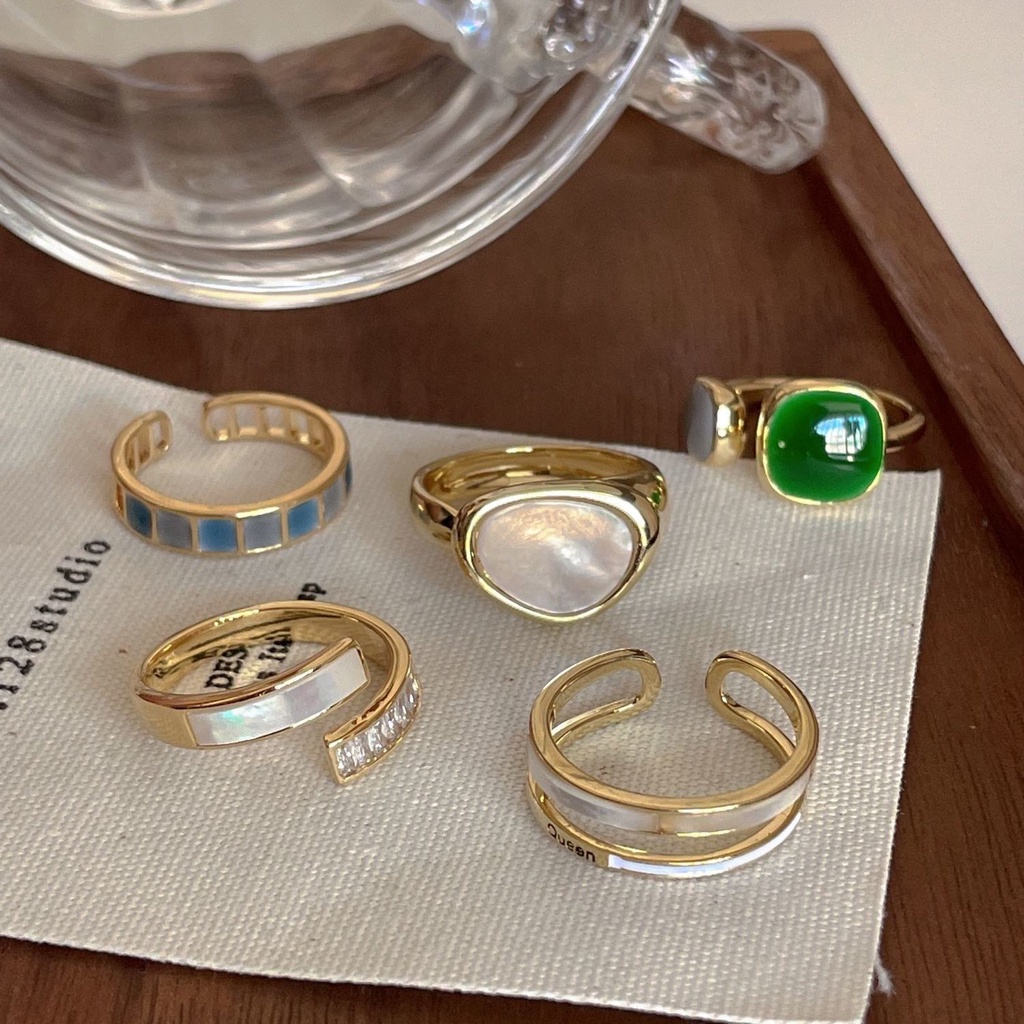AY(CN) Cincin Batu Opal Moonstone Bentuk Persegi Warna Emas Dan Silver Untuk Wanita