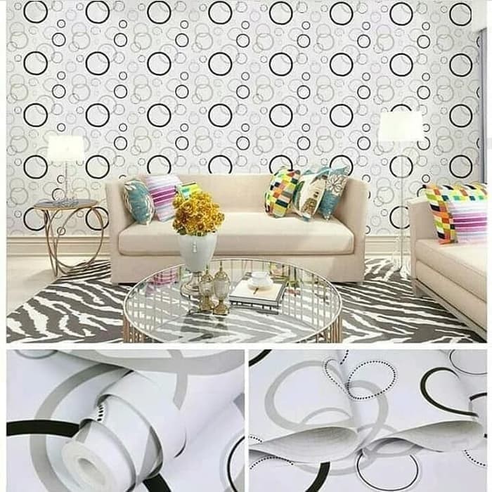  Wallpaper  Sticker Dinding  PUTIH POLKADOT HITAM Dekorasi 