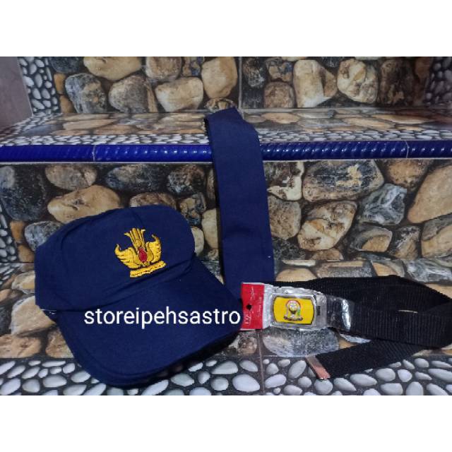 Paket Topi SMP BIRU POLOS + Dasi SMP Polos + Gesper